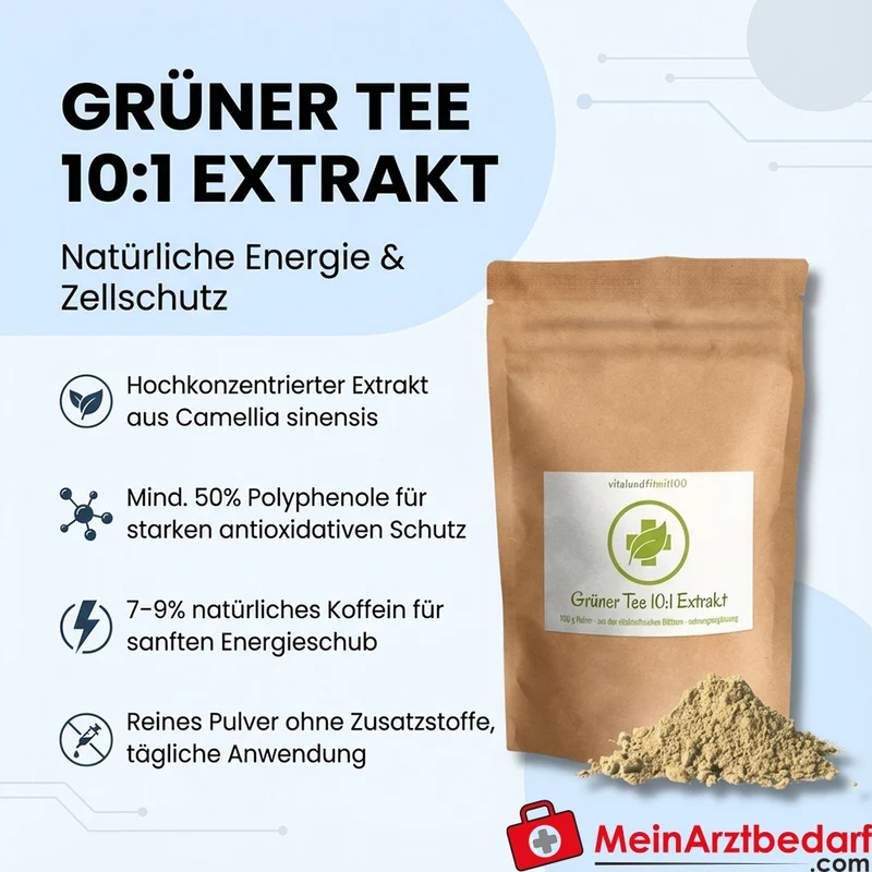 Grüner Tee Extrakt 10:1 7–9% Koffein Pulver 100 g