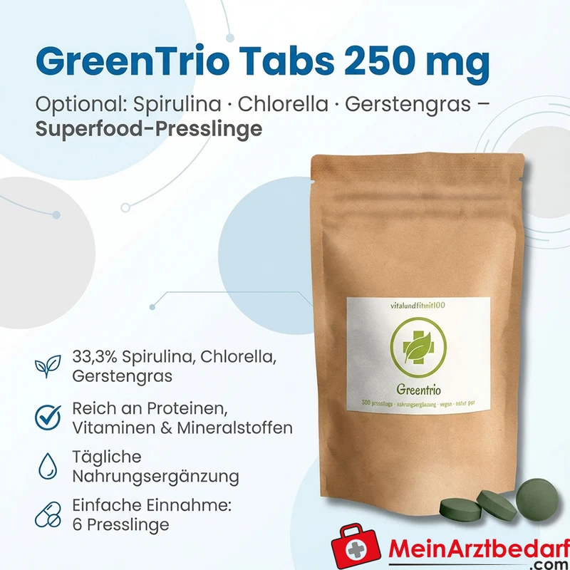 GreenTrio Tabs 250 mg Spirulina/Chlorella/Gerstengras Presslinge