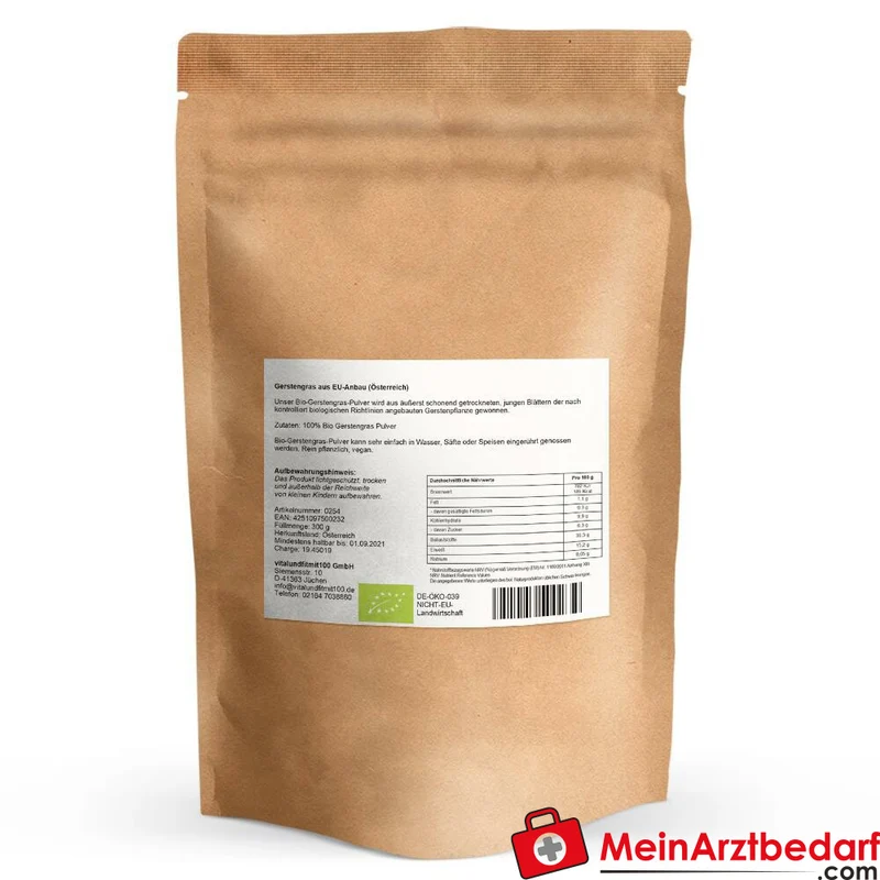 Gerstengras Pulver 300 g 100% Superfood Nahrungsergänzung