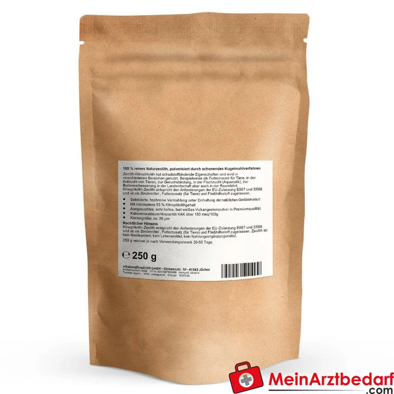 Zeolith Klinoptilolith Pulver 250 g, Naturzeolith ≥93% Körnung 0,03–0,05 mm, KAK >150 meq/100g