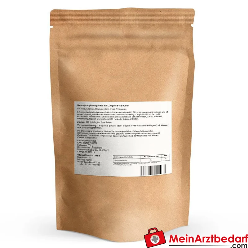 L-Arginin Base Pulver 100% reines L-Arginin micronized 500 g
