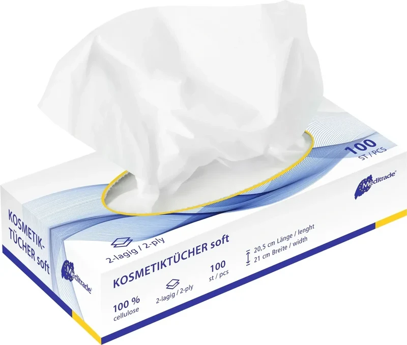 Cosmetische tissues, verpakking van 100, wit, 2-laags, 21,5 x 20,5 cm