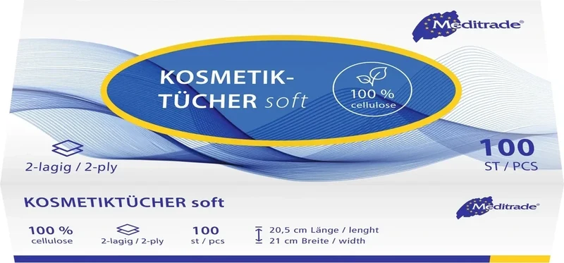 Cosmetische tissues, verpakking van 100, wit, 2-laags, 21,5 x 20,5 cm