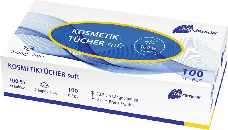 Cosmetische tissues, verpakking van 100, wit, 2-laags, 21,5 x 20,5 cm