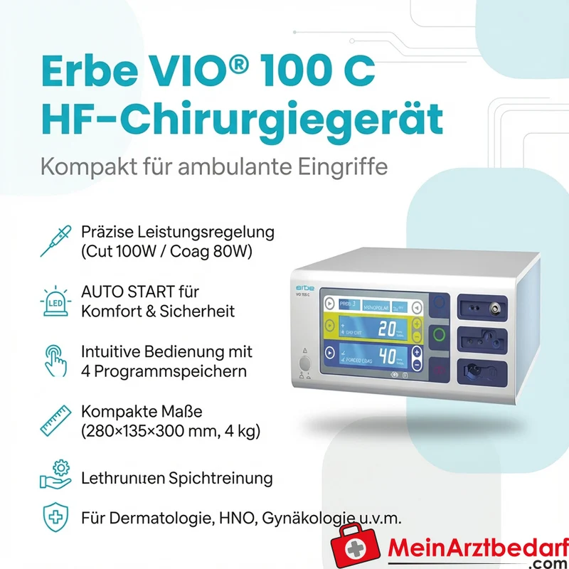 Erbe VIO 100 C HF-Chirurgiegerät Cut 100 W, Coag 80 W, kompakt, Auto-Start