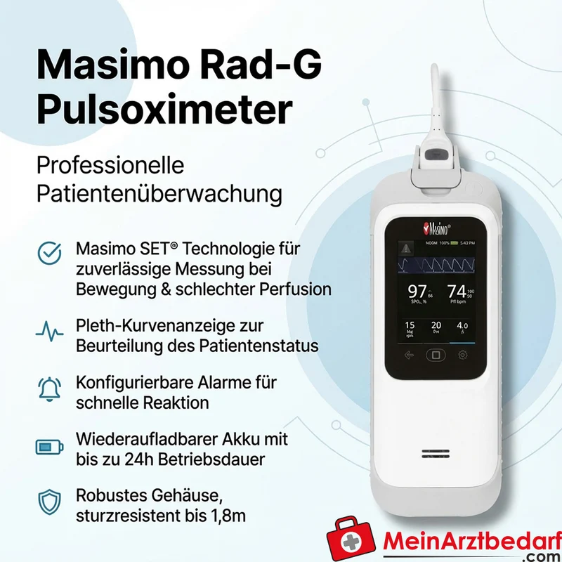 Masimo Rad-G Pulsoximeter mit Masimo SET, tragbar, wiederaufladbar, robust, 24 Std. Akku