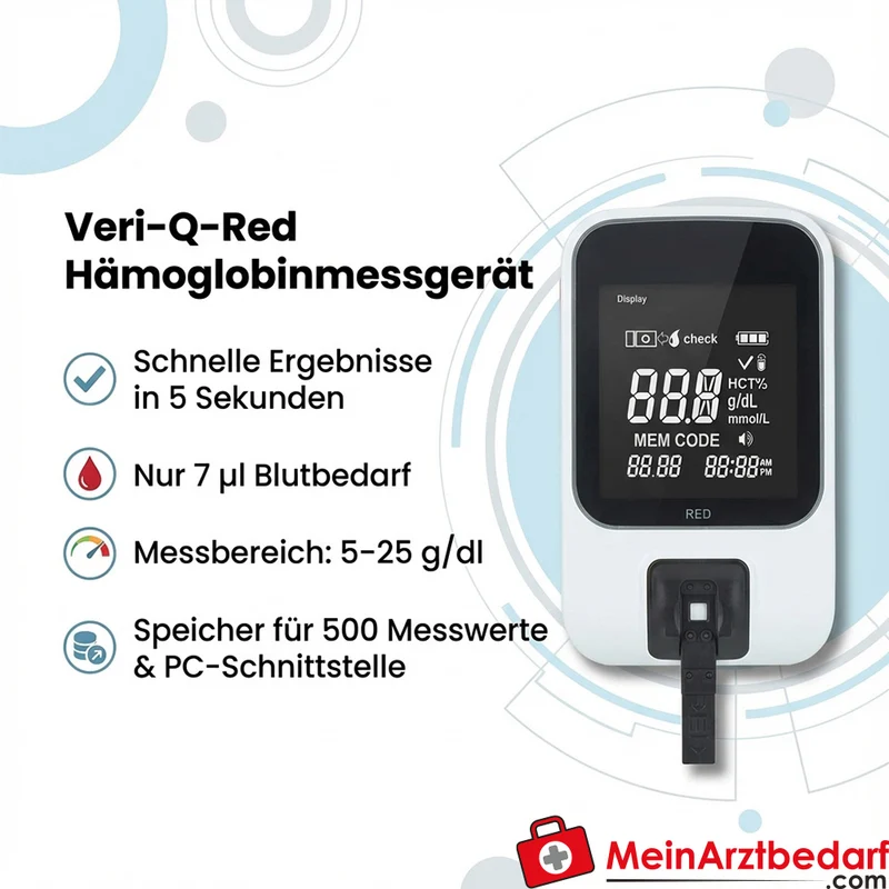 Veri-Q RED Messsystem, Hämoglobinmessgerät, komplett mit Zubehör und Batterien