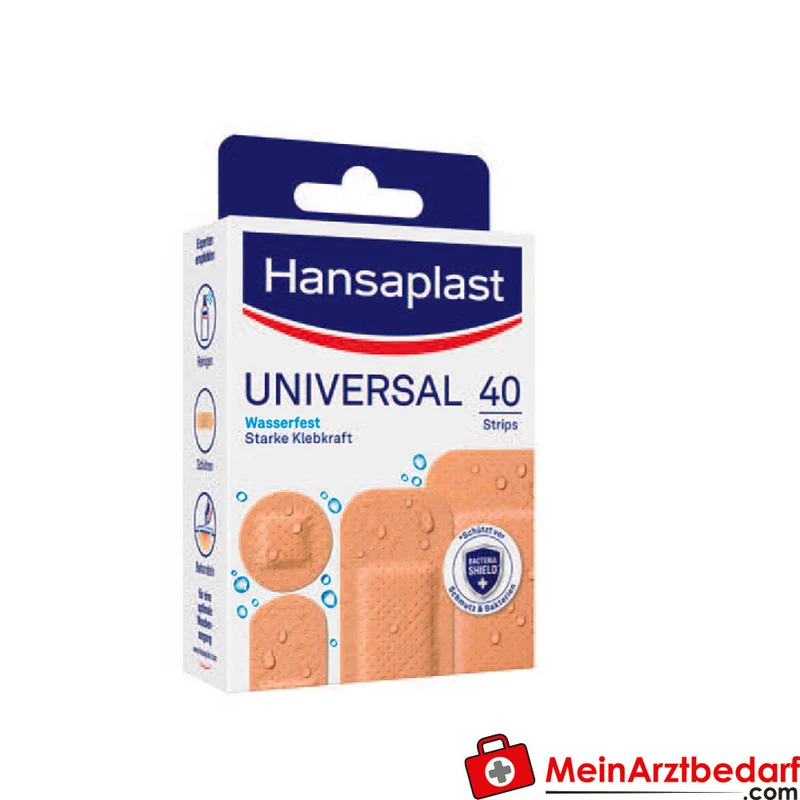 Hansaplast Universal Pflaster Bacteria Shield atmungsaktiv wasserabweisend vorgeschnittene Strips und zuschneidbare Meterware
