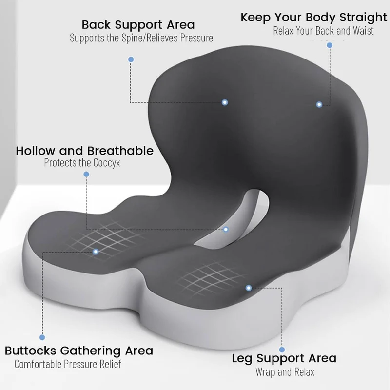 Sitzkissen – Ergonomische Form mit Atmungsaktivem Memory-Schaum & Rutschfester Unterseite