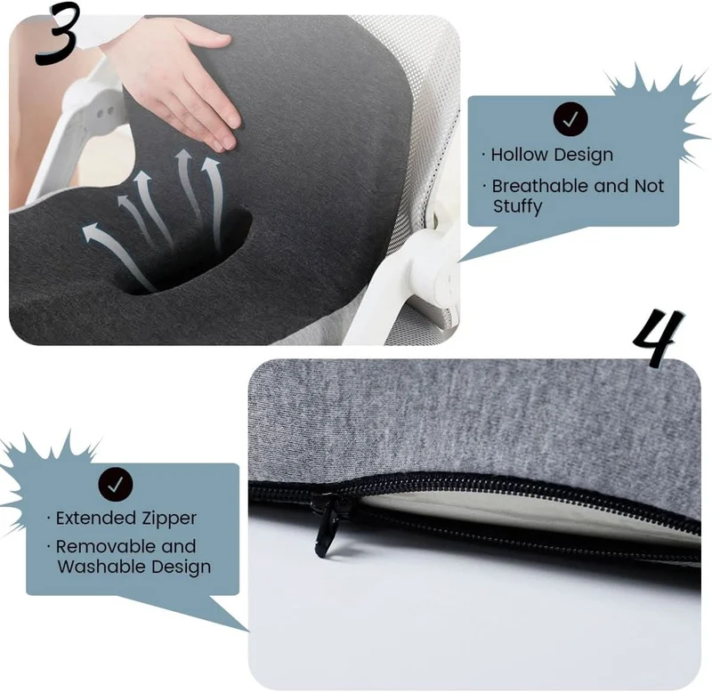 Sitzkissen – Ergonomische Form mit Atmungsaktivem Memory-Schaum & Rutschfester Unterseite