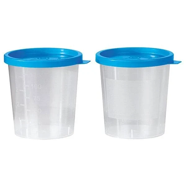 Urinebeker met blauwe deksel - 100 stuks
