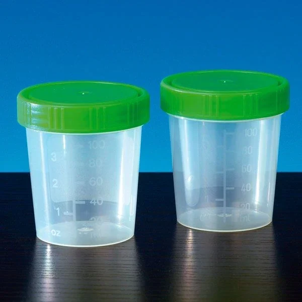 Urinebekers 125 ml met groene schroefdeksel - 100 stuks