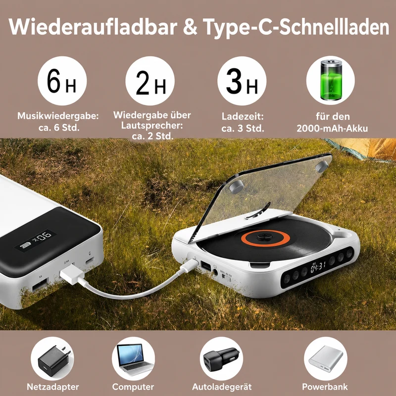 Tragbarer CD-Player – Bluetooth 5.3 mit Wiederaufladbarem Akku