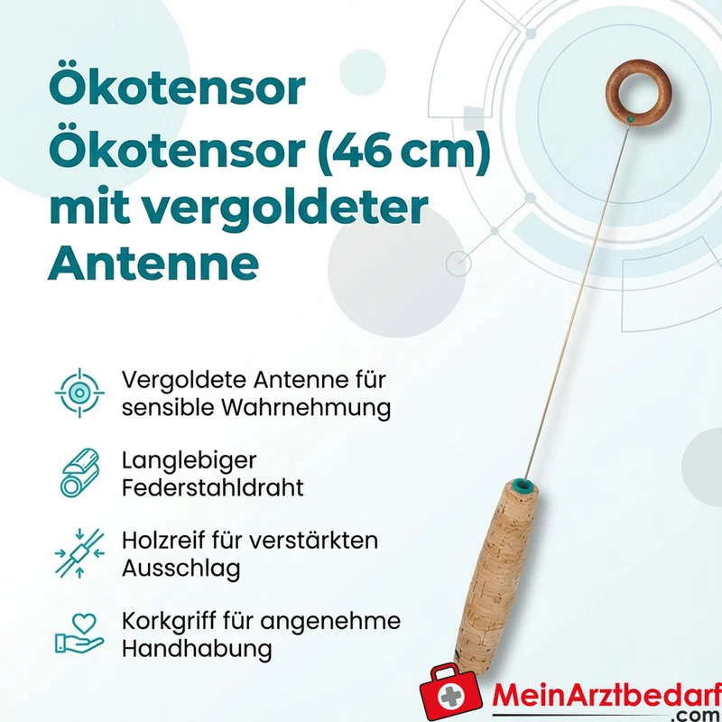 Ökotensor 46 cm mit vergoldeter Antenne, Korkgriff, Federstahldraht, im Köcher