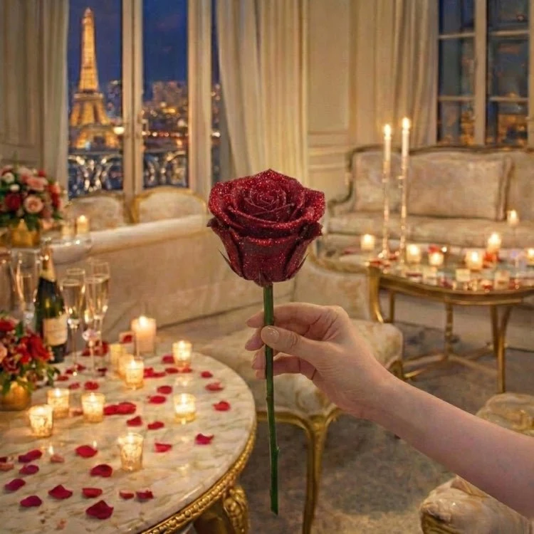 Glitzer Rosen Geschenk – Einzelrose oder Rosenstrauß in eleganter Geschenkbox