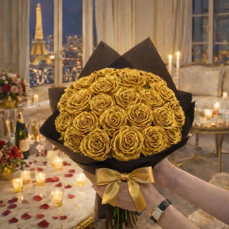 Glitzer Rosen Geschenk – Einzelrose oder Rosenstrauß in eleganter Geschenkbox
