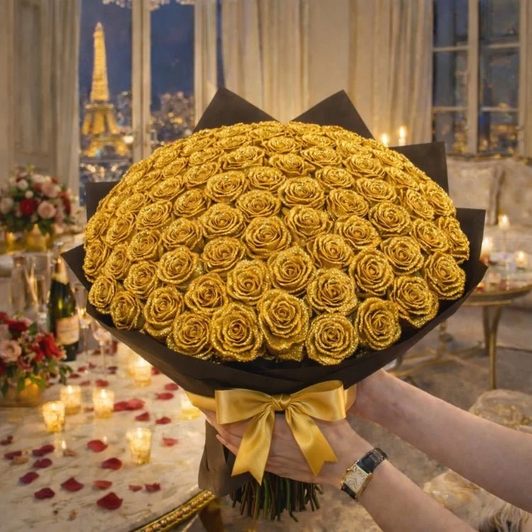 Glitzer Rosen Geschenk – Einzelrose oder Rosenstrauß in eleganter Geschenkbox
