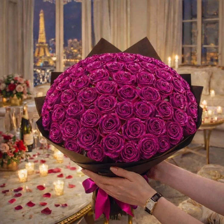 Glitzer Rosen Geschenk – Einzelrose oder Rosenstrauß in eleganter Geschenkbox