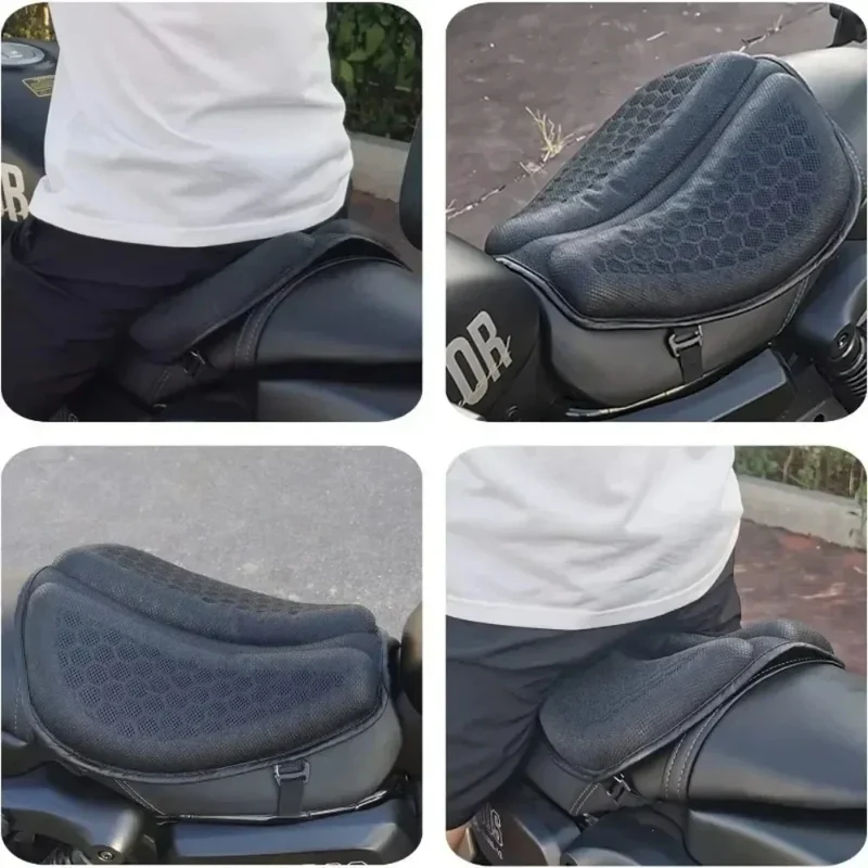 Motorrad Sitzkissen – 3D Wabenstruktur mit Stoßdämpfendem Gel & Atmungsaktivem Lycra für Langen Fahrkomfort