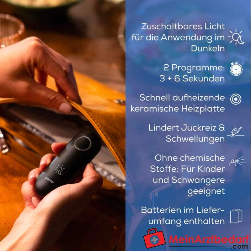 Beurer BR 90 Insektenstichheiler – Medizinprodukt mit keramischer Heizplatte, 2 Programme, batteriebetrieben