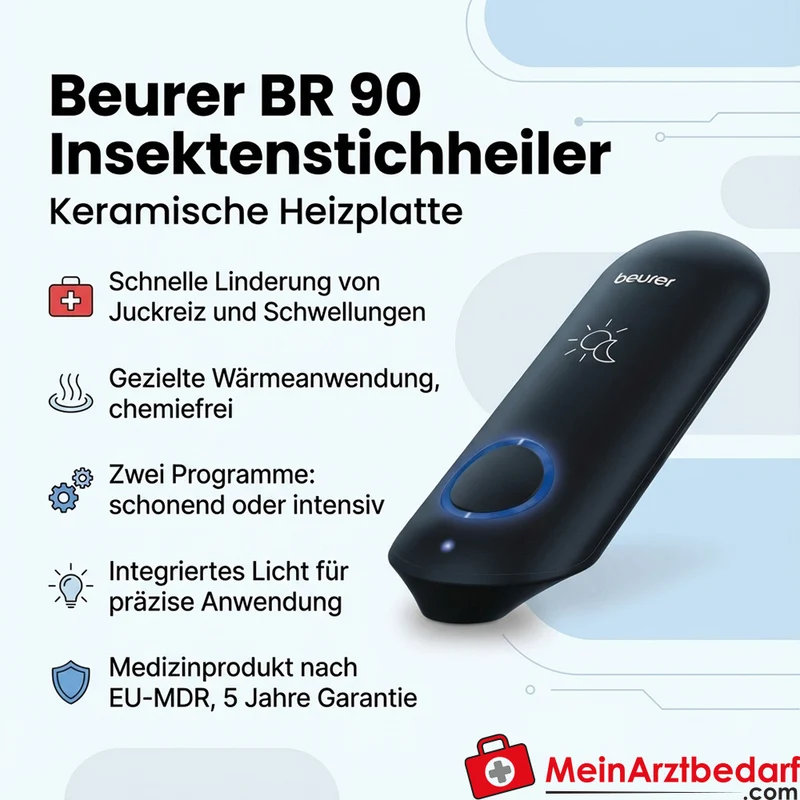 Beurer BR 90 Insektenstichheiler – Medizinprodukt mit keramischer Heizplatte, 2 Programme, batteriebetrieben