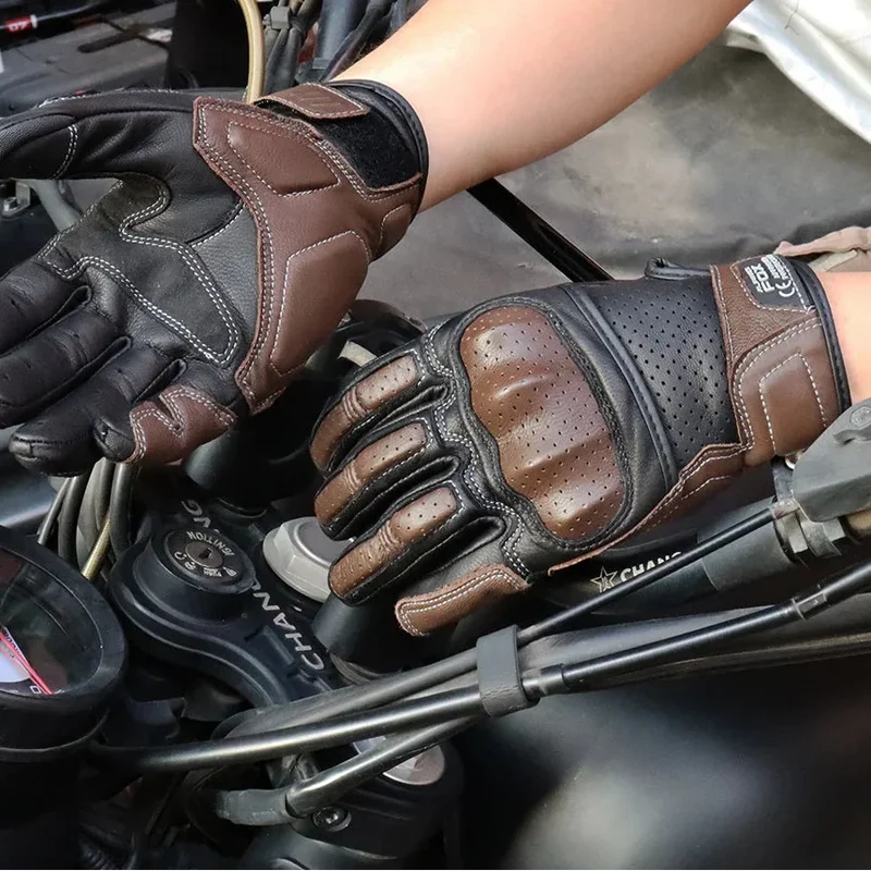 Motorradhandschuhe Vintage – Atmungsaktives Design mit Touchscreen & Knöchelschutz