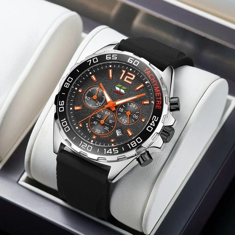 Herren Chronograph Uhr – Sportliches Design mit Quarzwerk & Bequemem Silikonarmband