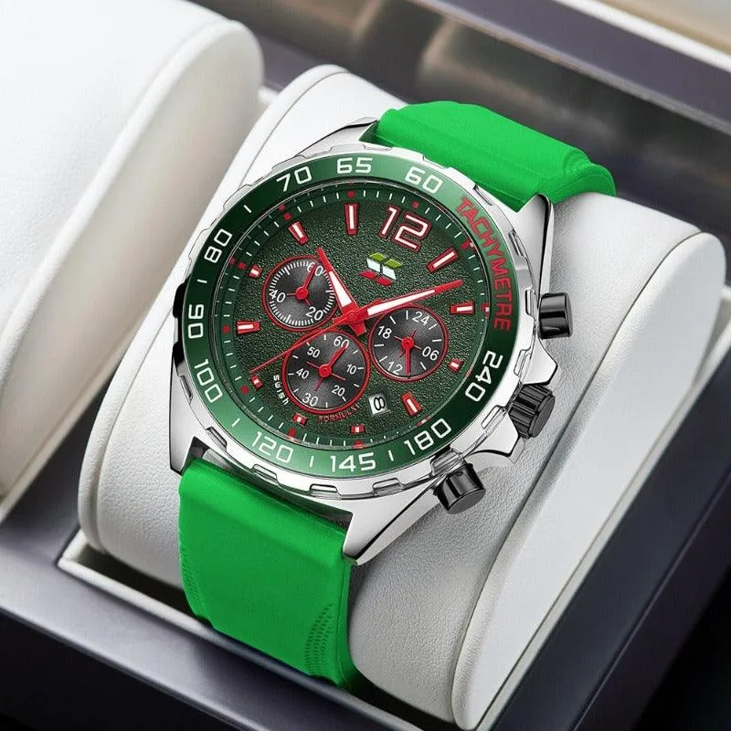 Herren Chronograph Uhr – Sportliches Design mit Quarzwerk & Bequemem Silikonarmband