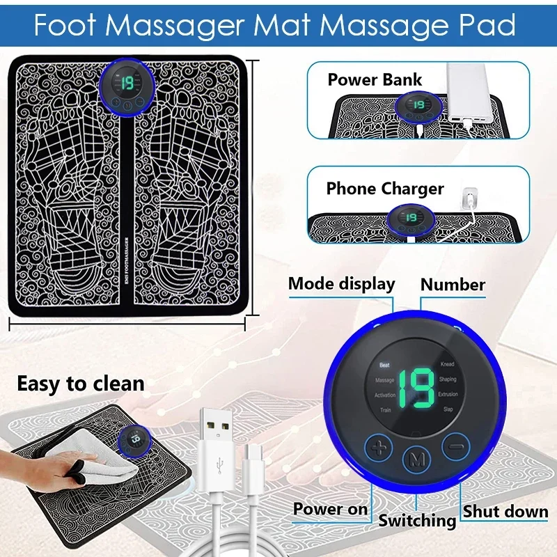 Elektrisches Fußmassagegerät – 8 Modi, 19 Intensitätsstufen & Faltbares Design für Individuelle Entspannung