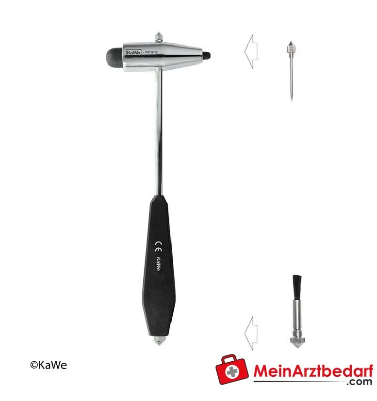 KaWe Witroe Reflexhammer schwer 24 cm schwarzer Kunststoffgriff mit Pinsel und Nadel Medizinprodukt Klasse I