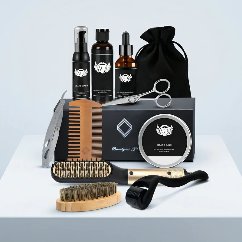 Bartpflege-Set mit Bartbürste, Bartöl & Bartkamm – Komplettes Pflege- und Styling-Set