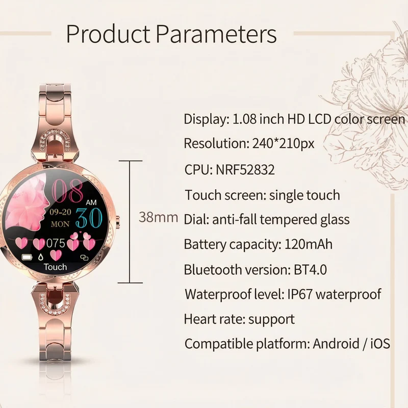AquaFit Damen Smartwatch wasserdicht – Touchscreen, Aktivitätsfunktionen & IP67