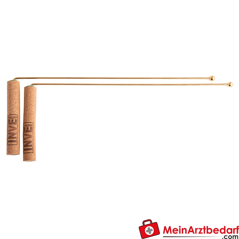 Wünschelrute aus Messing 35 cm mit Korkgriff und vergoldeten Kugelenden, Wasserfinder
