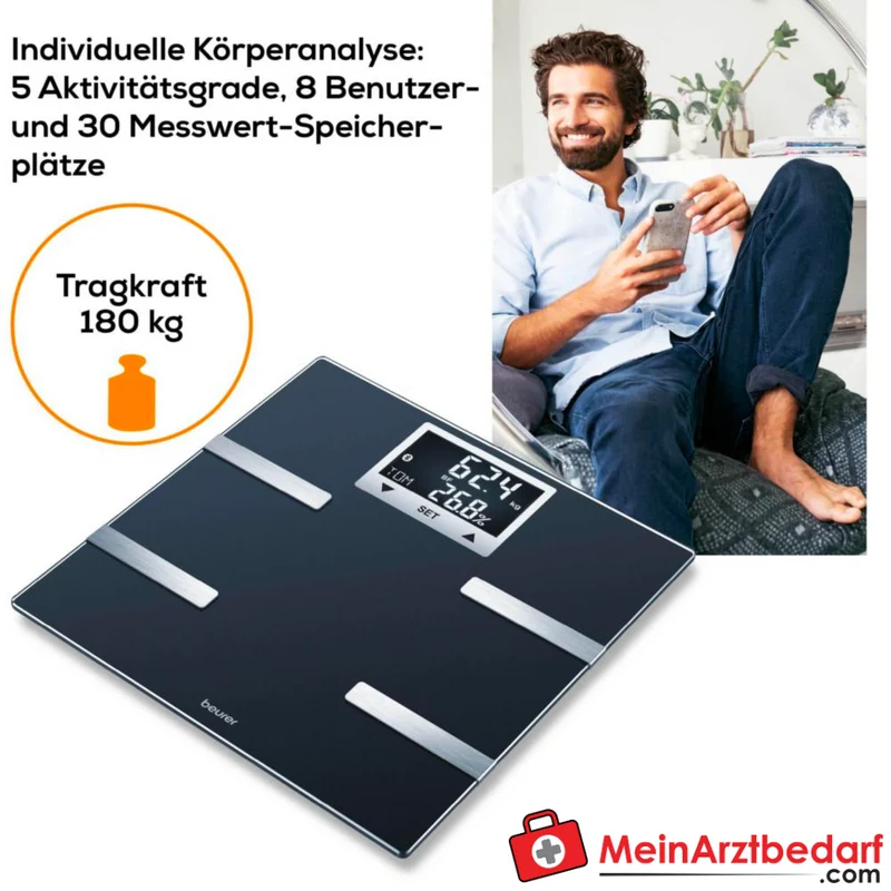 Beurer BF 720 Körperanalysewaage Bluetooth BIA 180 kg LCD 8 Nutzer