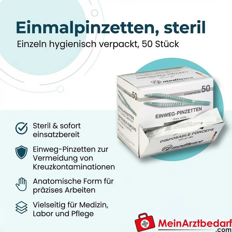 Mediware Einmalpinzetten steril 50 Stück, einzeln hygienisch verpackt