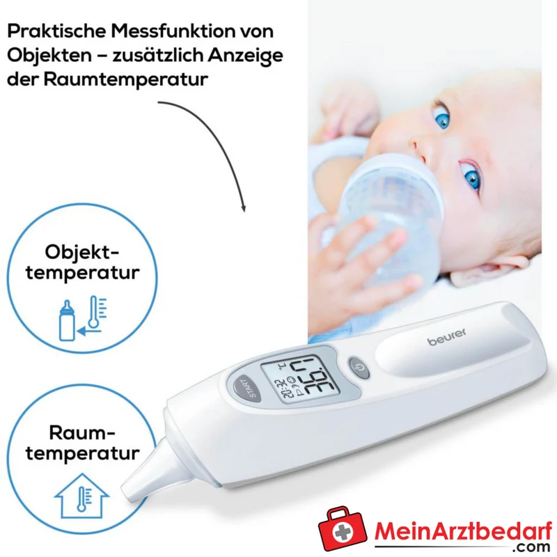Beurer FT 58 Infrarot-Ohrthermometer Fieberalarm Smiley-Anzeige 10 Speicherplätze wechselbare Schutzkappen