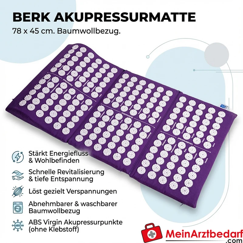 Berk Akupressurmatte 78 x 45 cm Baumwollbezug ABS-Akupressurpunkte abnehmbar waschbar