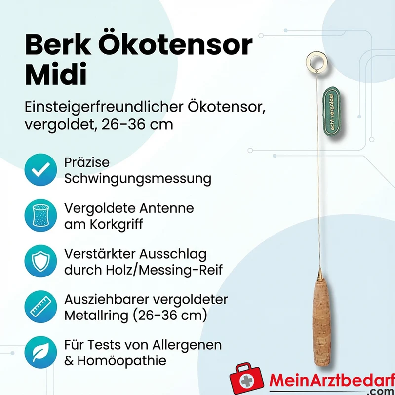 Berk Ökotensor Midi, vergoldete Antenne, Korkgriff, ausziehbarer Metallring 26–36 cm