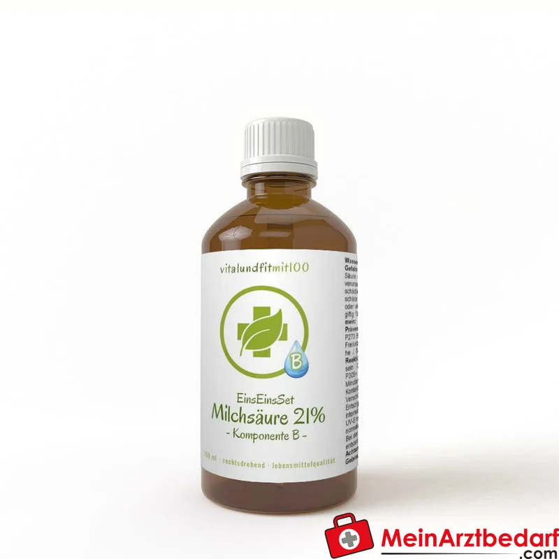 L(+)-Milchsäure 21% Lebensmittelqualität 100 ml Braunglas mit Tropfeinsatz und Kindersicherung