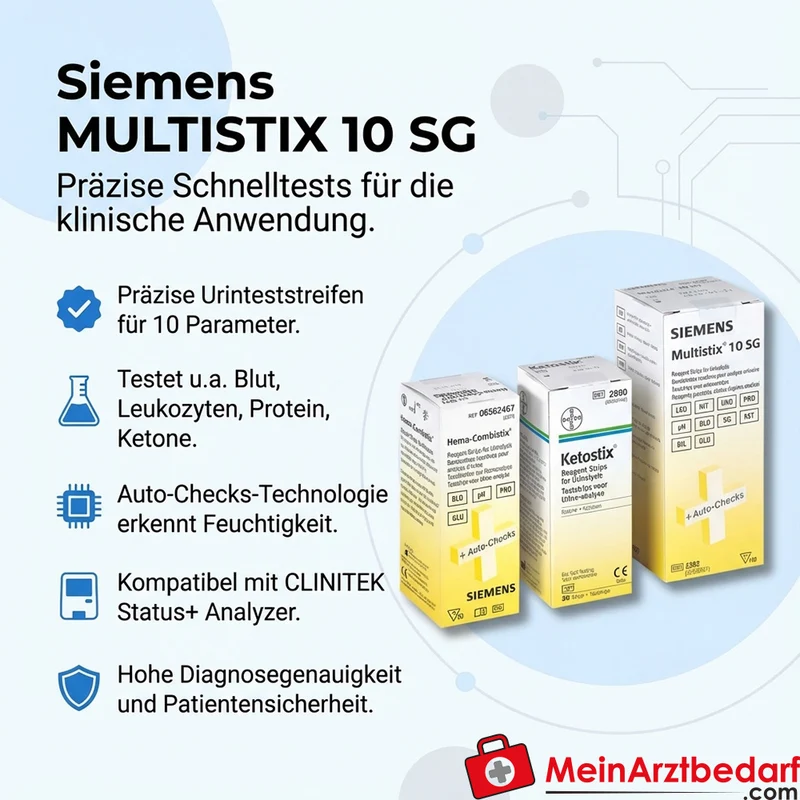 Siemens Multistix 10 SG Urinteststreifen 100 Stück 10‑Parameter kompatibel mit CLINITEK Status+ Analyzer
