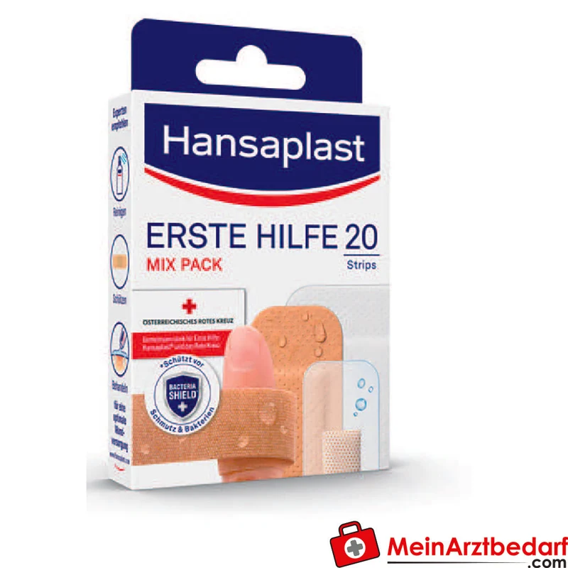 Hansaplast Erste-Hilfe-Pflaster Mix Pack 20 Stück, verschiedene Größen, Bacteria Shield