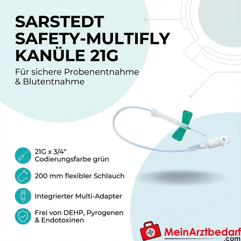 Sarstedt Safety-Multifly Kanüle 21G x 3/4" mit 200 mm Schlauch, Multi-Adapter und Membranschraubkappe 480 Stück