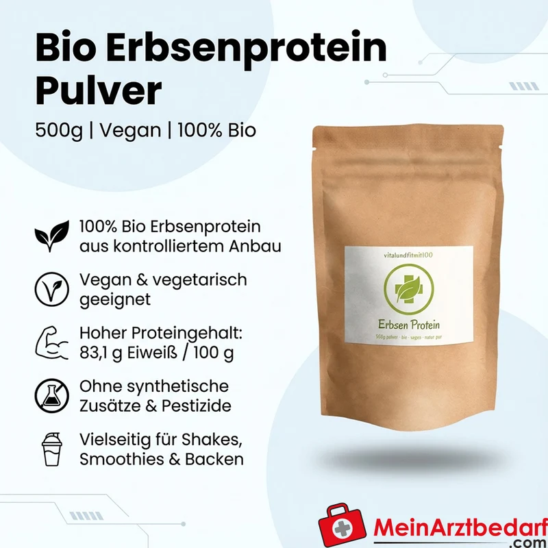 Erbsenprotein Pulver 500 g, 83,1 g Eiweiß/100 g, vegan