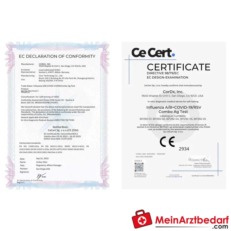CorDx Influenza A/B, SARS-CoV-2 & RSV Kombi-Selbsttest, 1 Stück
