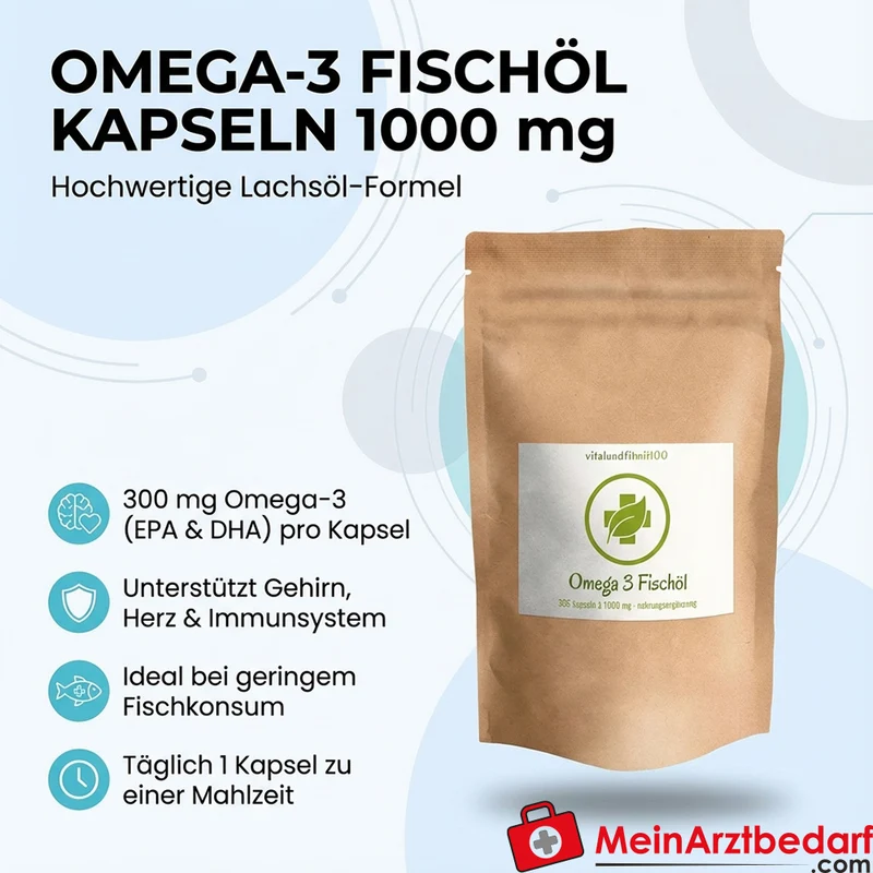 Omega‑3 Fischöl 1000 mg Kapseln EPA & DHA 30% (300 mg Omega‑3/Kapsel)
