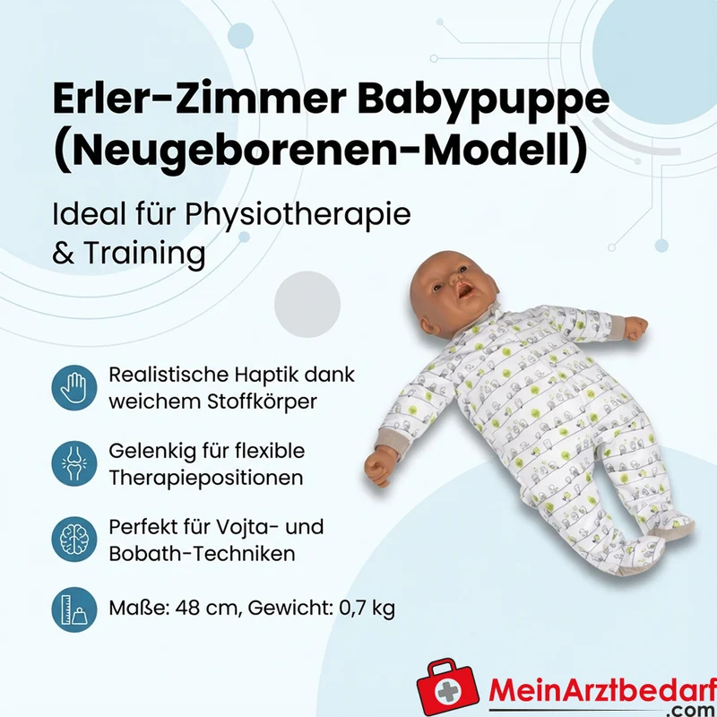 Erler-Zimmer Babypuppe Neugeborenenmodell 48 cm Stoffkörper, gelenkig, für Physiotherapie Vojta & Bobath