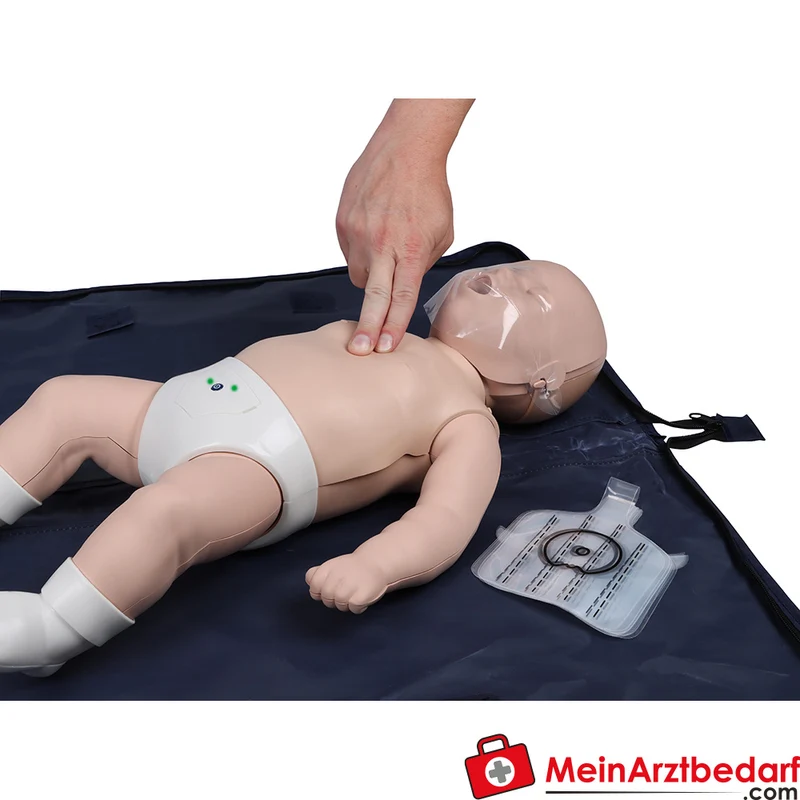 Erler-Zimmer Wiederbelebungsbaby Säuglingsmodell mit LED-Kompressionsanzeige, Klickgeräusch, 10 Einweg-Lungenbeutel
