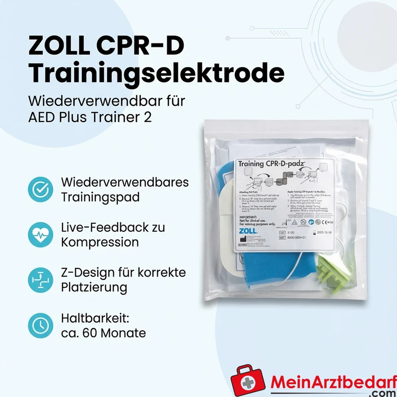 ZOLL CPR‑D Trainingselektrode wiederverwendbar für AED Plus Trainer 2, Z‑Design, Haltbarkeit ca. 60 Monate