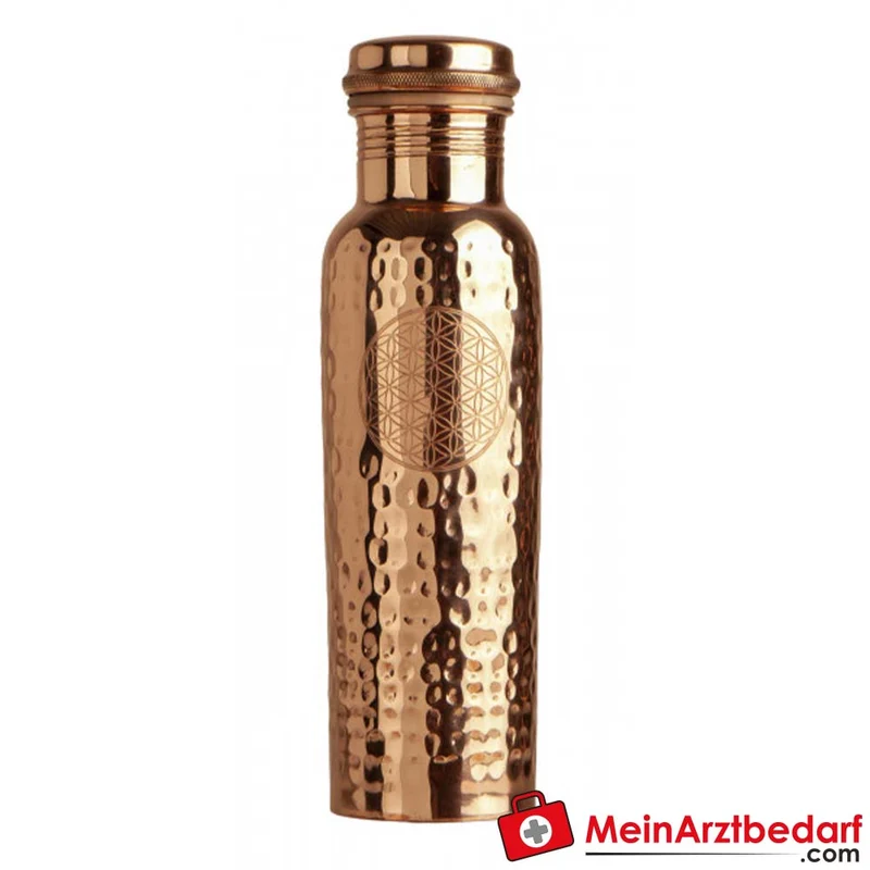 Berk Kupferflasche 650 ml, handgehämmert, Blume des Lebens, LFGB-zertifiziert