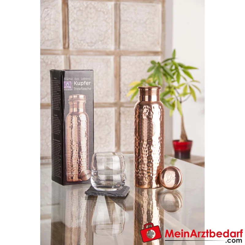Berk Kupferflasche 650 ml, handgehämmert, Blume des Lebens, LFGB-zertifiziert